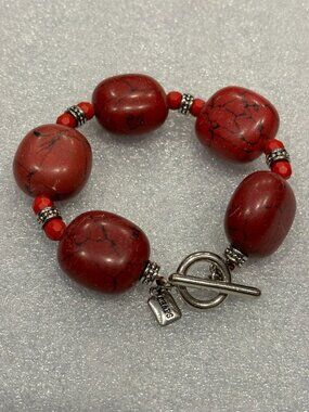 1990s Ralph Lauren Chaps Red Jasper Bead Bracelet-Signed